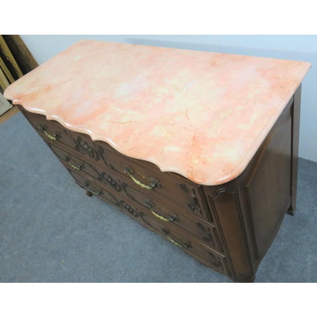 Louis XV Carved Cherry / Faux Marble Commode For Sale - Image 4 of 8