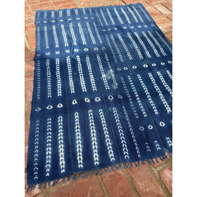 Mid 20th Century Vintage African Indigo Denim Shibori Mudcloth 56” L X 41” W Textile | No. 162 For Sale - Image 5 of 6