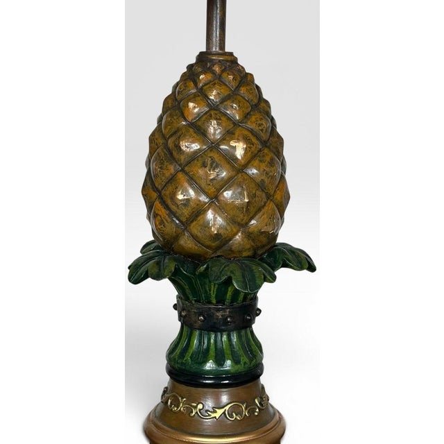 Vintage Hollywood Regency Painted Composition Pineapple Lamps - A Pair For Sale - Image 10 of 17