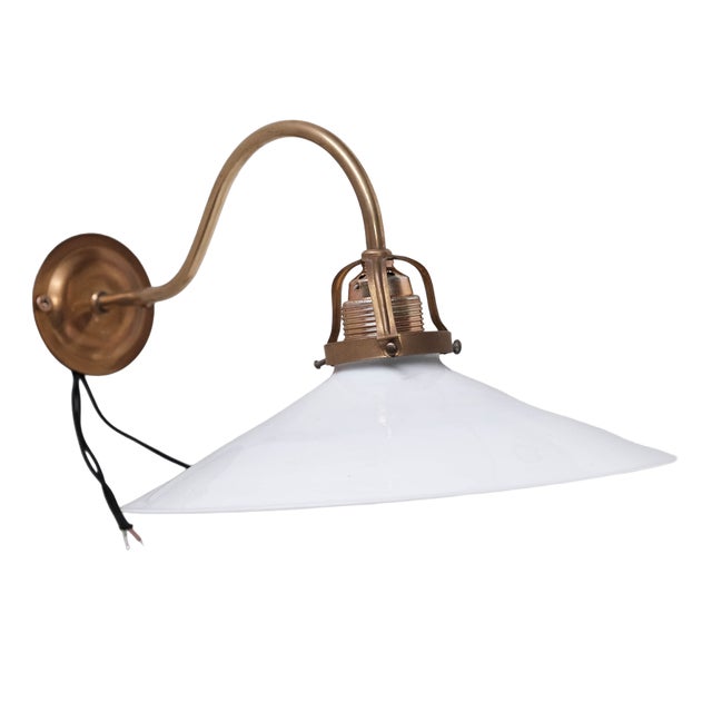 Opaline, Brass and Reflective Glass Wall Light For Sale