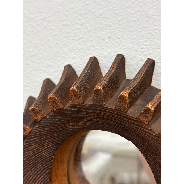 Antique Petite Scale Wooden Cog Mirror / Rustic Petite Scale Sunburst Mirror - Early 20th Century (Attributed) For Sale - Image 11 of 16