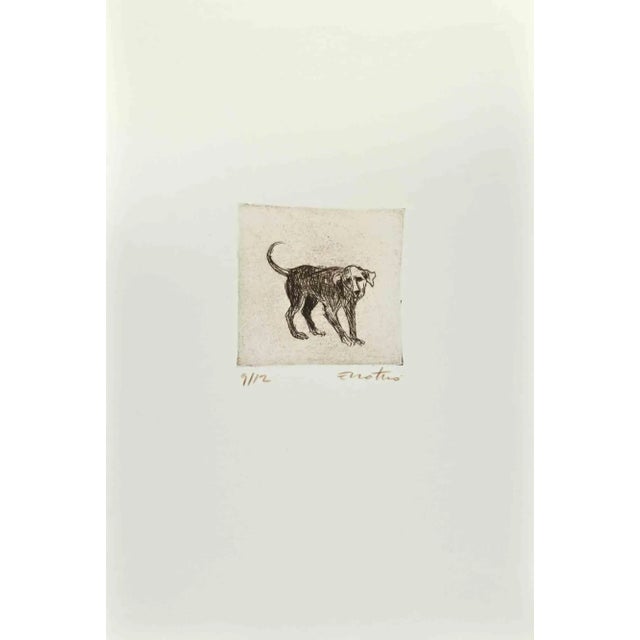 Dog is an Etching realized by Enotrio Pugliese in 1963. Limited edition of 12 copies numbered and signed by the artist....