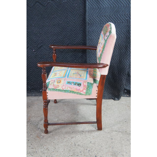 Antique Mahogany Quilted Velvet Butterfly Dragonfly Charm Armchair For Sale - Image 11 of 13