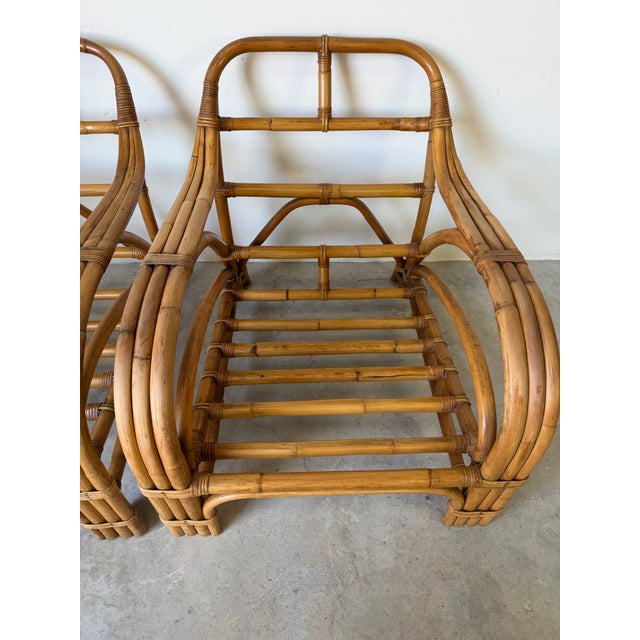 Mid-Century Paul Frankl Style Bamboo & Rattan Lounge Chairs – A Pair For Sale - Image 10 of 12