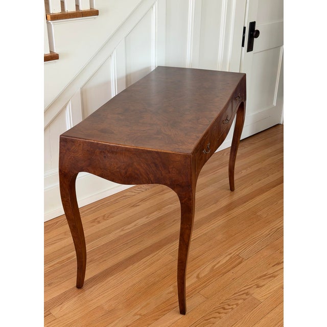 Brown Mid-Century Italian Walnut Oyster Burl With Cabriole Legs Rectangular Writing Desk For Sale - Image 8 of 14