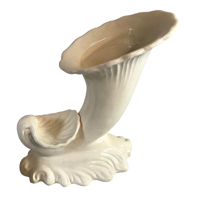 Vintage Cornucopia and Shell Shaped Ceramic Planter Vase For Sale
