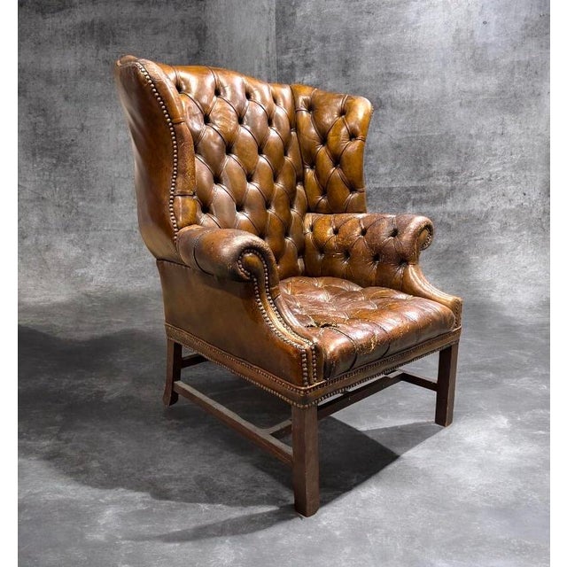 Late 18th Century Chesterfield Wingback Leather Armchair For Sale In New York - Image 6 of 6