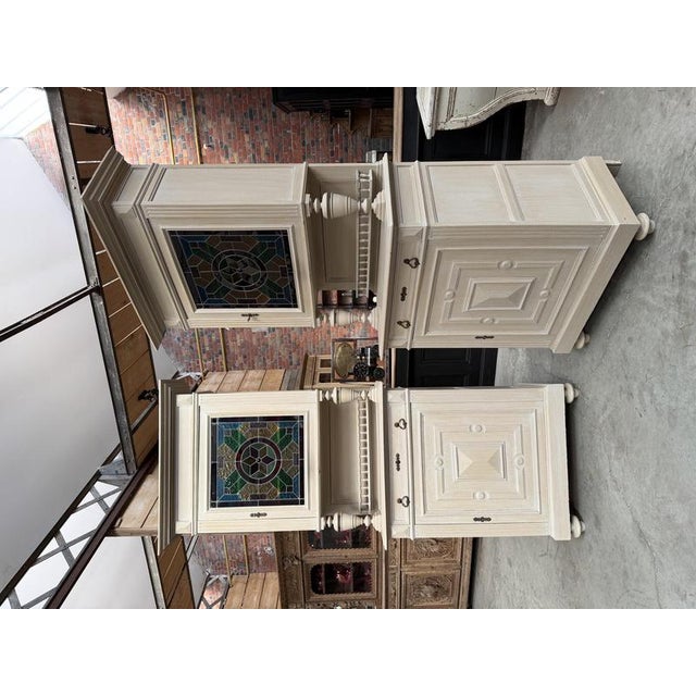 This magnificent pair of oak sideboards has been fully restored. Their patina was refinished in the 1980s, and their...