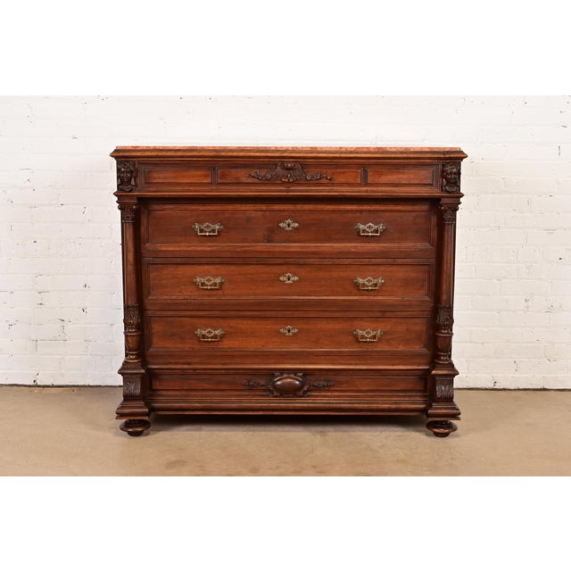 R. J. Horner Style Antique Victorian Carved Walnut Marble Top Buffet Server or Dresser, Circa 1880s For Sale - Image 14 of 14