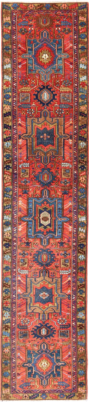 Antique Heriz Runner With Brilliant Colors - 2′10″ × 13′
