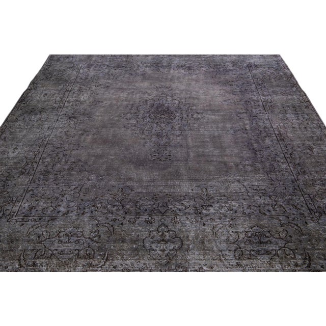 Persian Vintage Persian Overdyed Handmade Medallion Gray Wool Rug For Sale - Image 3 of 11