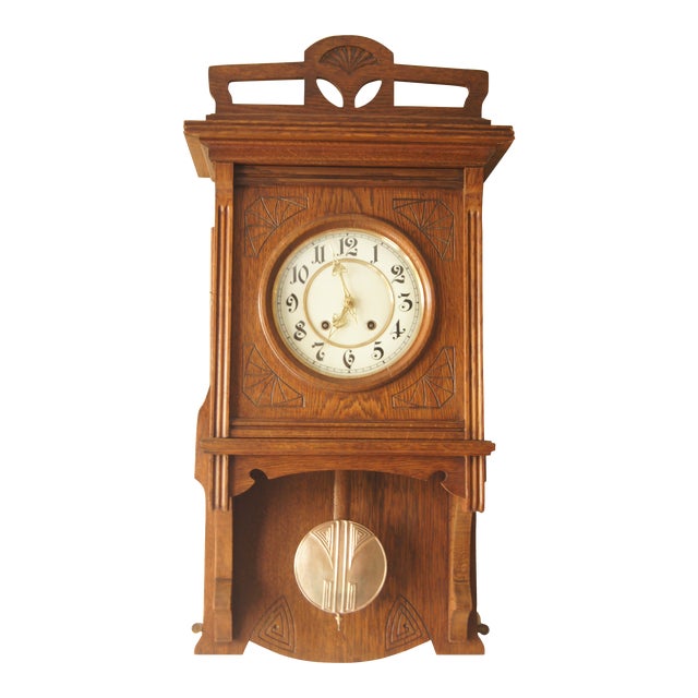 1909 Antique Wooden Wall Mechanical Regulator Clock With Pendulum by