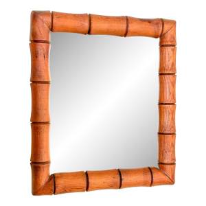 Vintage French Faux Bamboo Carved Wood Framed Mirror