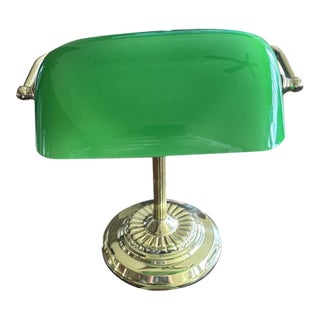 Vintage Green Glass Shade Bankers Desk Lamp For Sale