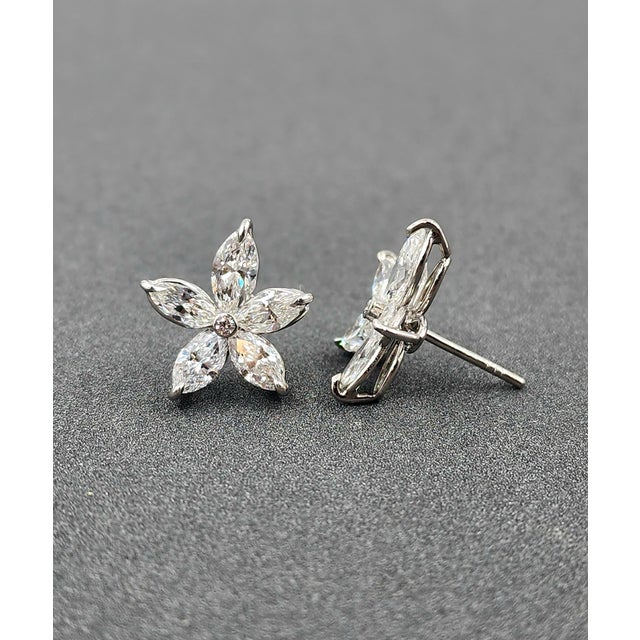 2.89 Ct Flower-Shaped Marquise Diamond Studs, A Pair For Sale - Image 4 of 8