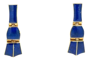 18k Yellow Gold Lapis Lazuli Drop Earrings, A Pair