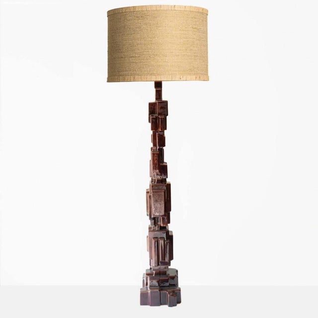 Brutalist Dark Brown Ceramic Floor Lamp attributed to R. Houben, 1970 For Sale - Image 9 of 10