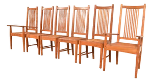 Stickley Style Arts & Crafts Teak and Cane Dining Chairs, Set of Six