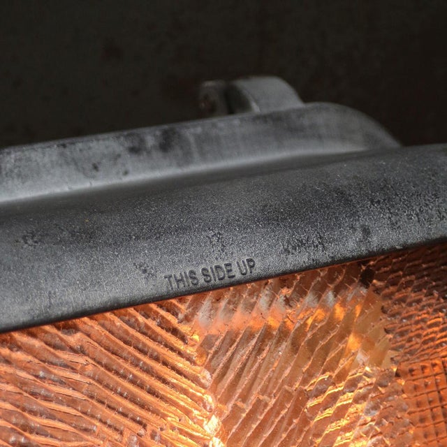 Vintage Industrial French Grey Cast Cut Glass Wall Light by Holophane For Sale - Image 5 of 8