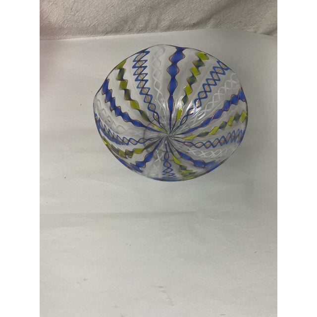 Mid-Century Modern Vintage Blue and Green Latticino Bowl For Sale - Image 3 of 5