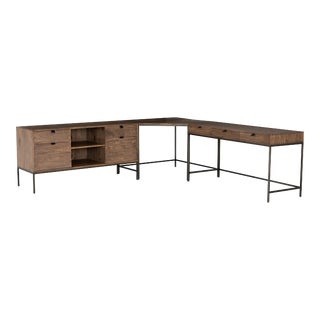 Four Hands Trey Desk System With Filing Credenza, Auburn Poplar For Sale