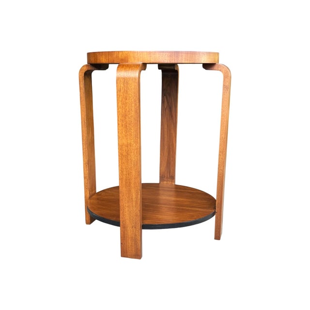 Art Deco 1930s French Art Deco Walnut Side Table With Sculptural Architectural Base- Fully Restored, Open Shelf For Sale - Image 3 of 15
