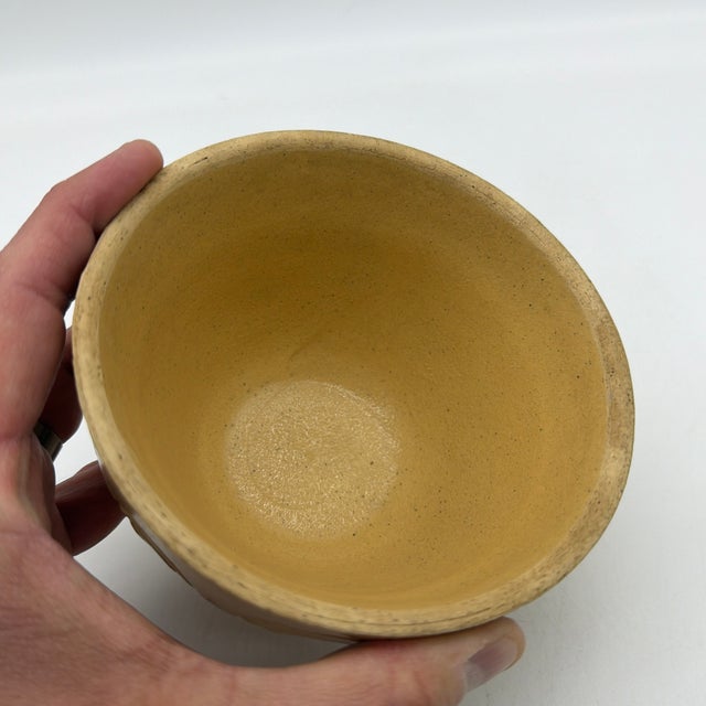 A Very Nice Small Sized Yellow Ware Mixing Bowl With a Brown Band Decoration, 1890’s For Sale - Image 9 of 12