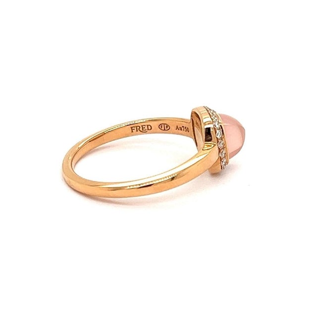 Mid 20th Century Fred of Paris Paindesure Pink Quartz & Diamond 18k Rose Gold Ring - Size 7.75 For Sale In Miami - Image 6 of 7