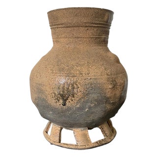 Fine Korean Pottery Footed Jar with Long Neck Silla Period For Sale