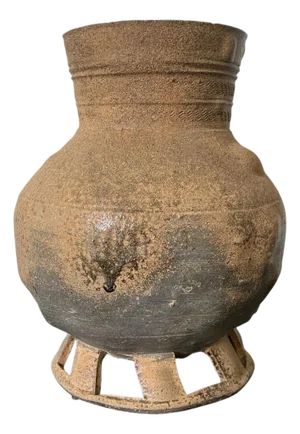 Fine Korean Pottery Footed Jar with Long Neck Silla Period