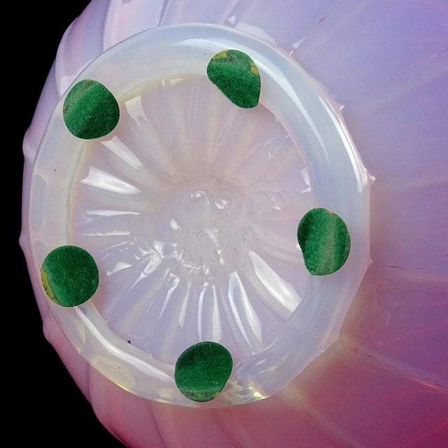 Vintage Murano Barovier Toso Pink Opalescent Italian Art Glass Paneled Surface Decorative Flower Vase For Sale - Image 9 of 10