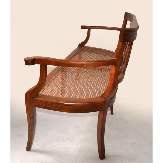 Baker Furniture Company 1970 Mid-Century Modern McGuire Attributed Solid Wood Caning Two-Seater Bench For Sale - Image 4 of 6