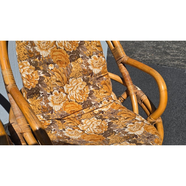 Orange 1970's Pair of Vintage Bamboo Rattan Mid Century Modern Swivel Orange Chairs For Sale - Image 8 of 18