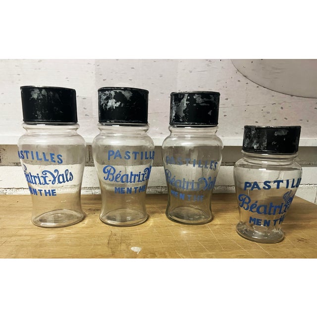 Set of 4 French Antique -Pastilles Beatrix,Vals -Apothecary/Candy Store Jars. Pastilles Beatrix-Vals (or Béatrix-Vals)...