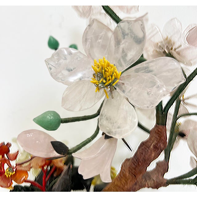 Metal Vintage Chinese Jade Precious Stone Bonsai Tree Sculpture, Cloisonné Planter For Sale - Image 7 of 12