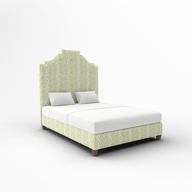 Elevate your bedroom with this luxurious upholstered bed, available exclusively on Chairish. Expertly crafted in the USA...