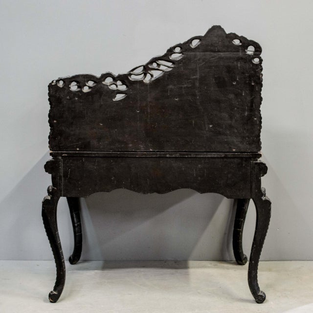 Heavily Carved Antique Japanese Black Lacquer Desk & Chair For Sale In Denver - Image 6 of 10