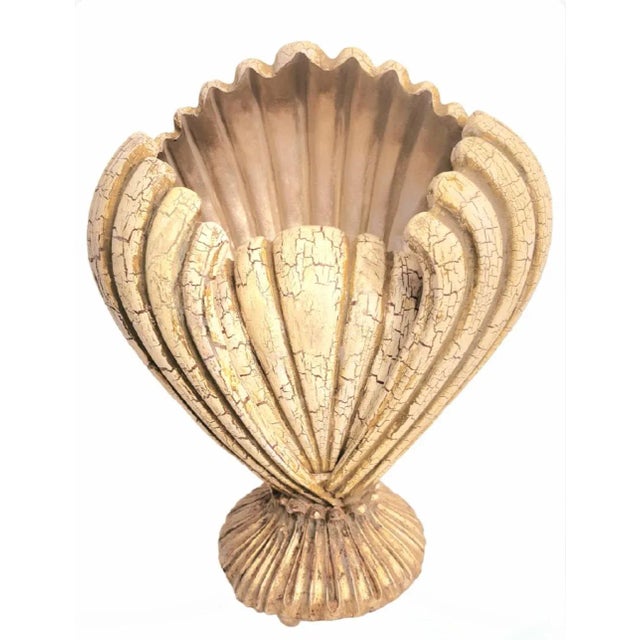 Massive Clam Shell Form Crackle Finish 1 Light Open Coastal Regency Table Lamp For Sale - Image 11 of 11