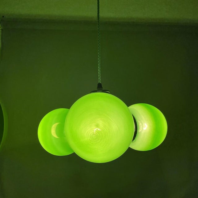 Space Age Green Glass and Chromed Pendant Light, 1970s For Sale - Image 6 of 15