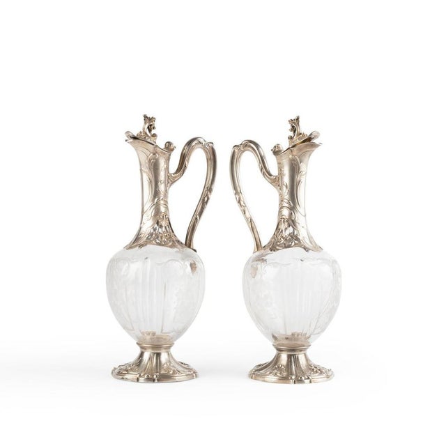Louis XV Style Silver and Crystal Ewers, Set of 2 For Sale - Image 4 of 8
