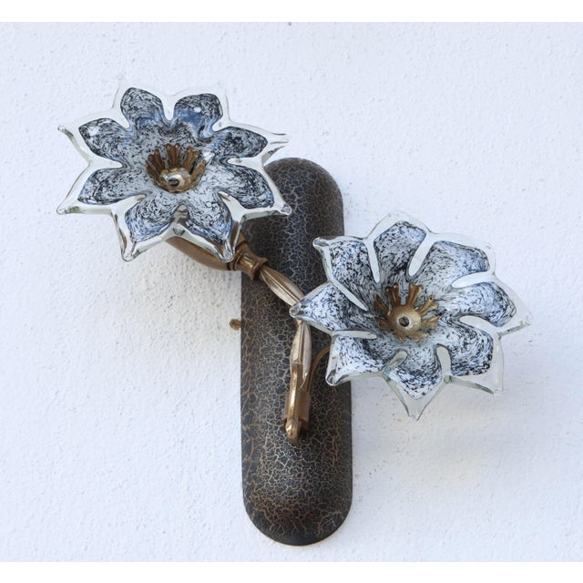 Italian 1970s Murano Wall Light Black Flowers - Set of 2 For Sale - Image 3 of 15
