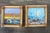 vintage mid 20th-century decorative coastal oil coastal paintings on board, signed "Bass" and framed in natural woven...