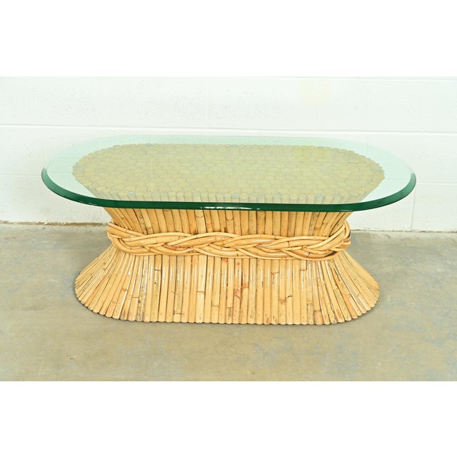 McGuire Hollywood Regency Organic Modern Bamboo Sheaf of Wheat Pedestal Coffee Table, Circa 1970s For Sale - Image 11 of 11
