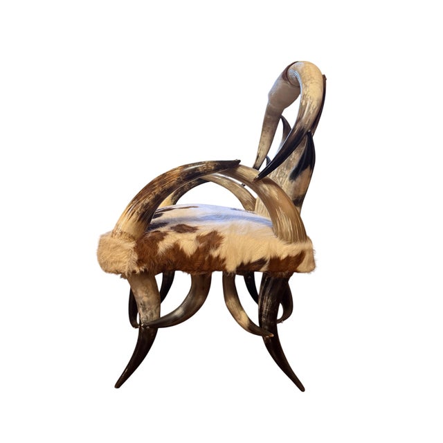 Rustic Cattle Horn Cowhide Chair For Sale - Image 3 of 4