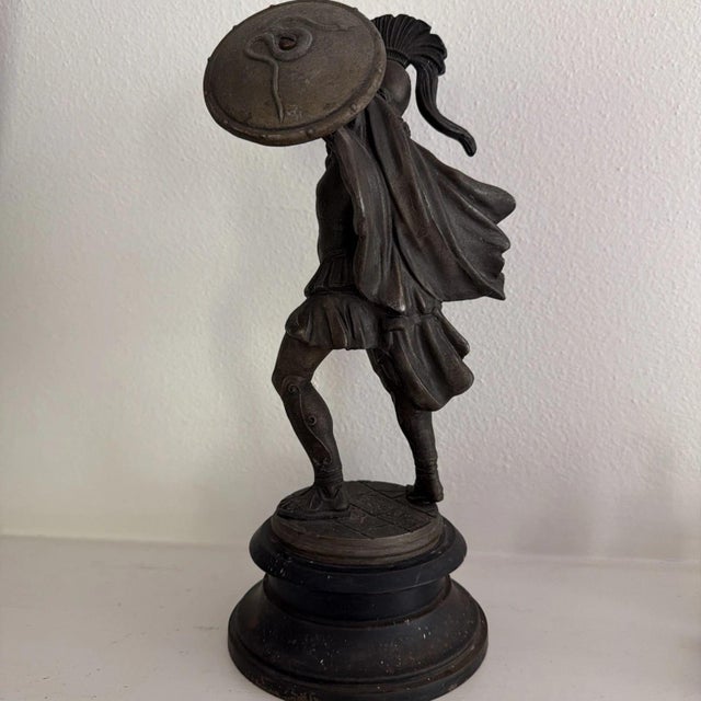Late 19th Century Roman Warrior Soldier Sculpture Statue with Shield by Ansonia For Sale - Image 4 of 5