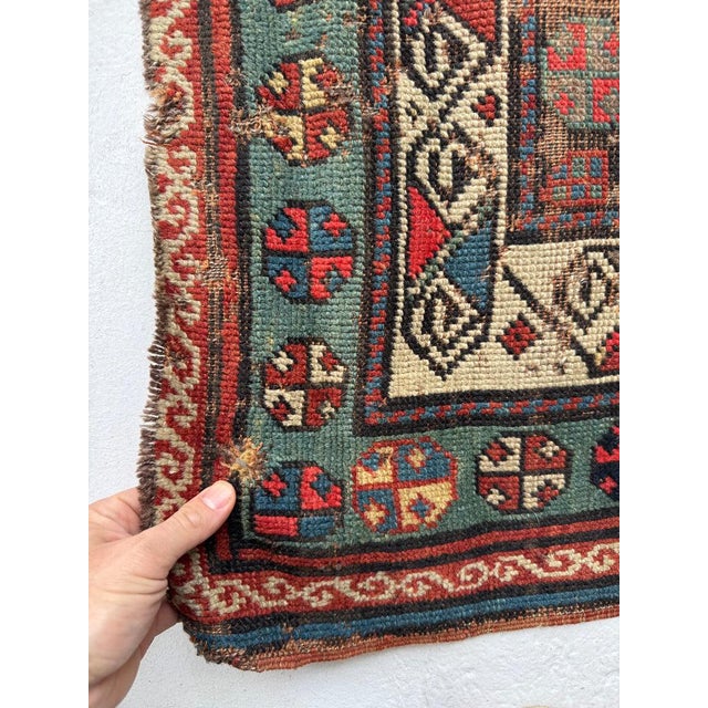 Early 20th Century Century Old Antique Kazak in Ocean Blue Amazing Greens Rug 4.8 x 7.8 For Sale - Image 5 of 11