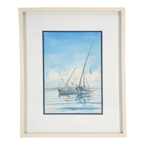 Harbor Boat Seascape Watercolor Painting Attributed to Ray Prosser