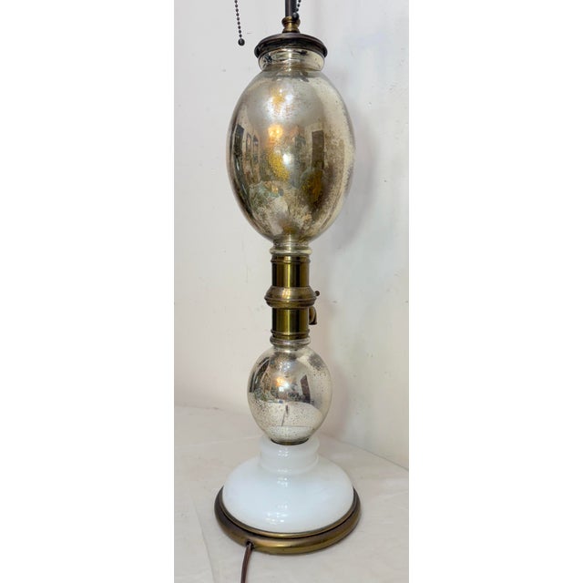 Brass Large Antique Mercury Glass Brass Seltzer Siphon Bulbous Round Bottle Table Lamp For Sale - Image 8 of 11