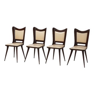 Italian Dark Stained Exotic Wood Dining Chairs, 1950s, Set of 4 For Sale