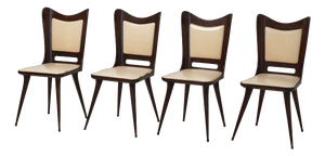 Italian Dark Stained Exotic Wood Dining Chairs, 1950s, Set of 4